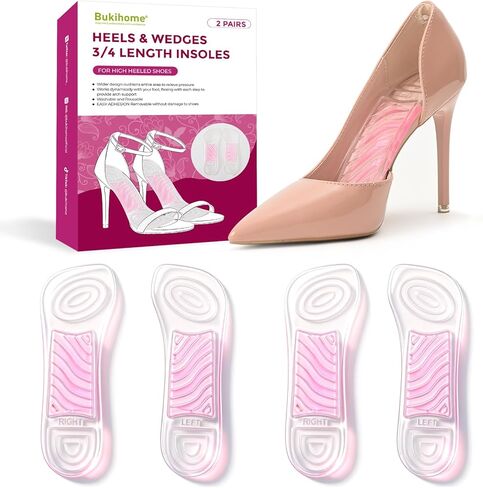 3/4 High Heels Inserts for Women - Bukihome 2 Pairs Gel Arch Support Insoles for Heels, Sandals, Flats, Wedges, Comfort Shoe Pads Relieve & Prevent Foot Discomfort, Shock Absorption (Women's 6-10) in Saudi Arabia