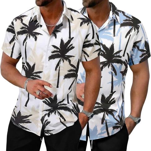 Yimoon 2 Pack Beach Shirts for Men Short Sleeve Button Down Tropical Print Summer Hawaiian Shirt in Saudi Arabia