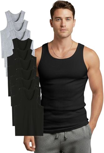 Men's Undershirt Tee Tank Tops Cotton A-Shirts Sleeveless S-3XL Classic Fit Crew Neck Stretchy Regular Big & Tall in Kuwait