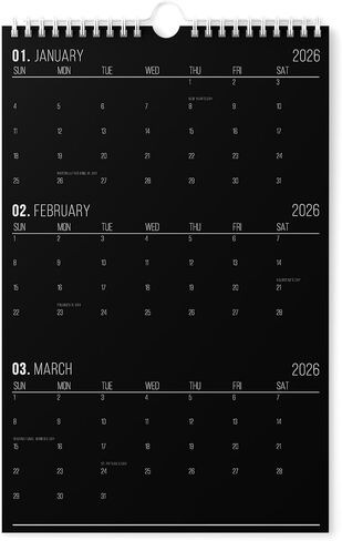 Karto 3 Month Wall Calendar 2026 - Vertical 11x17 inch January 2026 to June 2027 - Boost Your Productivity and Easy Planning with the Aesthetic Monthly Calendar - All Black in Saudi Arabia