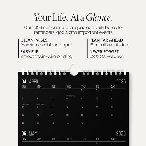 Karto 3 Month Wall Calendar 2026 - Vertical 11x17 inch January 2026 to June 2027 - Boost Your Productivity and Easy Planning with the Aesthetic Monthly Calendar - All Black in Saudi Arabia