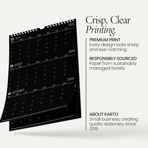 Karto 3 Month Wall Calendar 2026 - Vertical 11x17 inch January 2026 to June 2027 - Boost Your Productivity and Easy Planning with the Aesthetic Monthly Calendar - All Black in Saudi Arabia