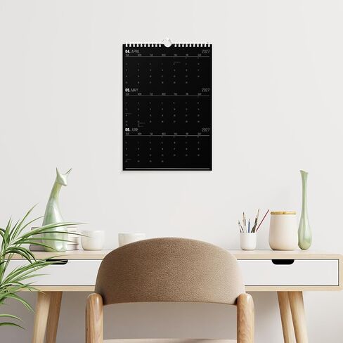 Karto 3 Month Wall Calendar 2026 - Vertical 11x17 inch January 2026 to June 2027 - Boost Your Productivity and Easy Planning with the Aesthetic Monthly Calendar - All Black in Saudi Arabia