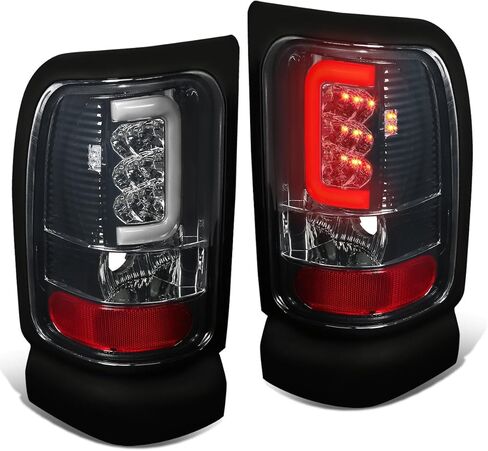 Auto Dynasty Full LED Tail Lights Compatible with 1994-2002 Dodge Ram 1500 2500 3500, C-Shape LED Bar Rear Bake Lamps Driver and Passenger Side, Chrome Housing Clear Lens in Kuwait
