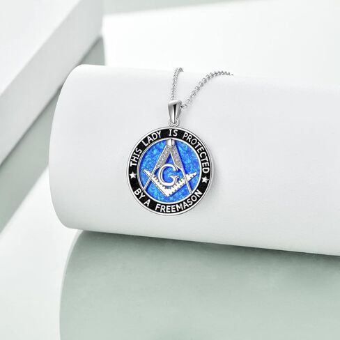 YFN الماسونية قلادة قلادة الفضة الاسترليني للرجال، الماسوني البوصلة رمز أوبال/أذن البحر مجوهرات هدايا للنساء الرجال 18 + 2" in Kuwait