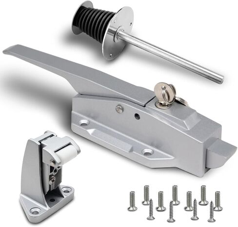 Walk in Cooler Door Handle, Walk in Cooler Door Closer Complete Latch Kit, Freezer Doors Handle (Metallic Silver (304 Stainless Steel Push Rod), 1/8 in to 1/4 in(Flush)) in Saudi Arabia