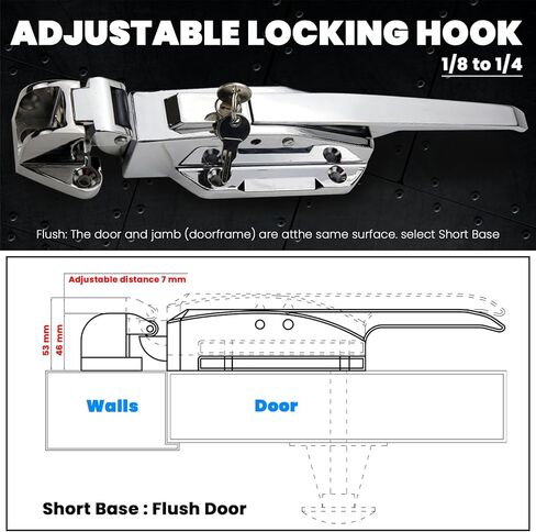 Walk in Cooler Door Handle, Walk in Cooler Door Closer Complete Latch Kit, Freezer Doors Handle (Metallic Silver (304 Stainless Steel Push Rod), 1/8 in to 1/4 in(Flush)) in Saudi Arabia