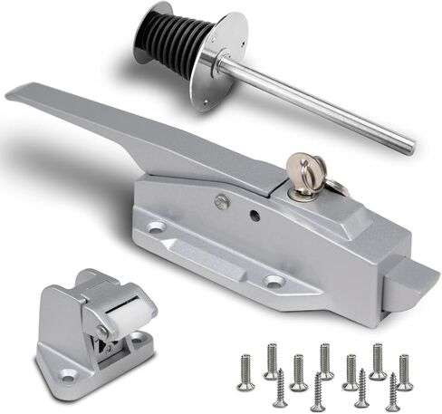 Walk in Cooler Door Handle, Walk in Cooler Door Closer Complete Latch Kit, Freezer Doors Handle (Metallic Silver (304 Stainless Steel Push Rod), 1/8 in to 1/4 in(Flush)) in Saudi Arabia
