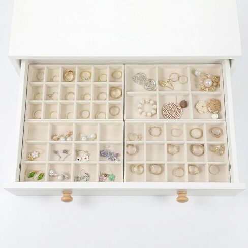 12 Pcs Velvet Jewelry Organizer Trays Set, 4 Styles Stackable Drawer Organizer with Removable Dividers, Storage and Display for Earrings, Necklaces, Bracelets, Rings, Vanity Dresser Storage Box, Beige in Kuwait