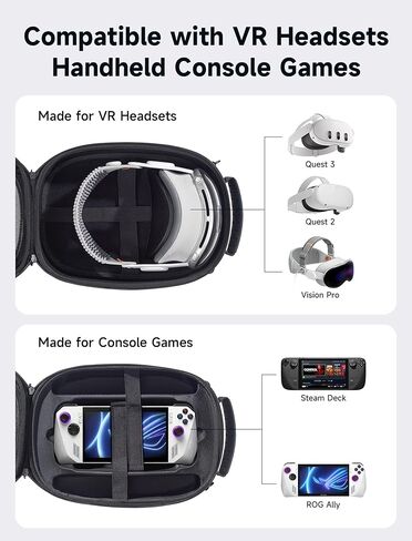 حقيبة حمل JSAUX متوافقة مع Vision Pro/Meta Quest 3S/3/ Oculus Quest 2/ Switch/Steam Deck (تشمل الملحقات)، حقيبة سفر متوافقة مع سماعات الواقع الافتراضي وأجهزة التحكم المحمولة in Saudi Arabia