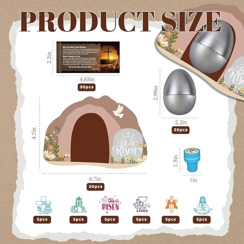 30 Sets Resurrection Easter Eggs Filled with He is Risen Tomb Card Jesus Easter Stamps Story Cards, Prefilled Christian Gifts for Egg Hunt Basket Stuffers Holy Week Religious Activities Party Favors in Kuwait