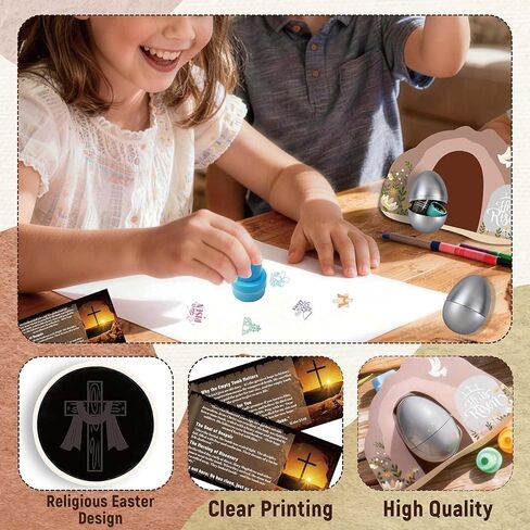 30 Sets Resurrection Easter Eggs Filled with He is Risen Tomb Card Jesus Easter Stamps Story Cards, Prefilled Christian Gifts for Egg Hunt Basket Stuffers Holy Week Religious Activities Party Favors in Kuwait