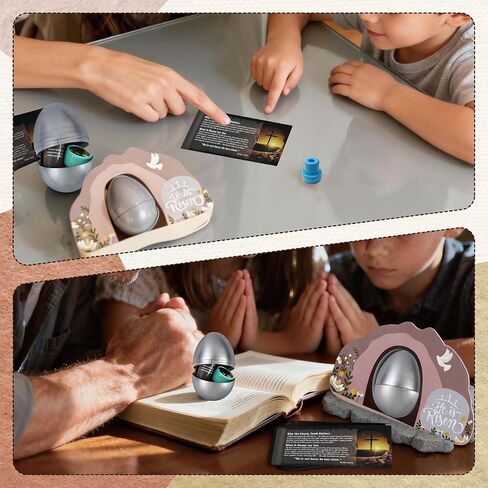 30 Sets Resurrection Easter Eggs Filled with He is Risen Tomb Card Jesus Easter Stamps Story Cards, Prefilled Christian Gifts for Egg Hunt Basket Stuffers Holy Week Religious Activities Party Favors in Kuwait