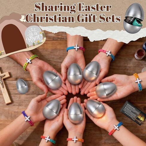 30 Sets Resurrection Easter Eggs Filled with He is Risen Tomb Card Jesus Easter Stamps Story Cards, Prefilled Christian Gifts for Egg Hunt Basket Stuffers Holy Week Religious Activities Party Favors in Kuwait