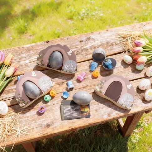 30 Sets Resurrection Easter Eggs Filled with He is Risen Tomb Card Jesus Easter Stamps Story Cards, Prefilled Christian Gifts for Egg Hunt Basket Stuffers Holy Week Religious Activities Party Favors in Kuwait