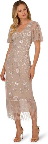 Adrianna Papell Flutter Sleeve Bead Dress in Saudi Arabia