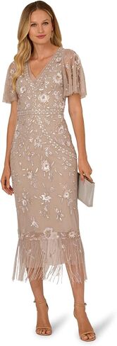Adrianna Papell Flutter Sleeve Bead Dress in Saudi Arabia