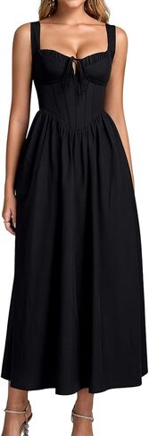 GLNEGE Womens Corset Midi Dress Spring Wedding Guest A-line Flowy Dresses Lace Up Summer Tea Party Long Sundress for 2026 in Kuwait