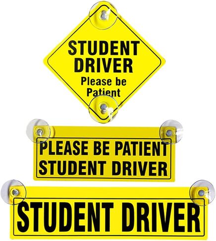 luvilly3 Pack Reflective Student Driver Signs, Suction Cups Car Window Stickers Removable New Driver Magnets, for Car and Beginners Driving Learner in Kuwait