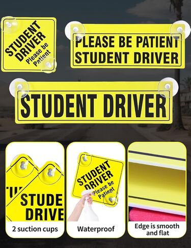 luvilly3 Pack Reflective Student Driver Signs, Suction Cups Car Window Stickers Removable New Driver Magnets, for Car and Beginners Driving Learner in Kuwait