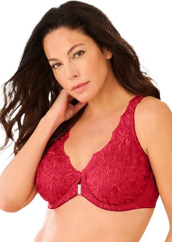 Amoureuse Women's Plus Size Embroidered Front-Close Underwire Bra in Saudi Arabia
