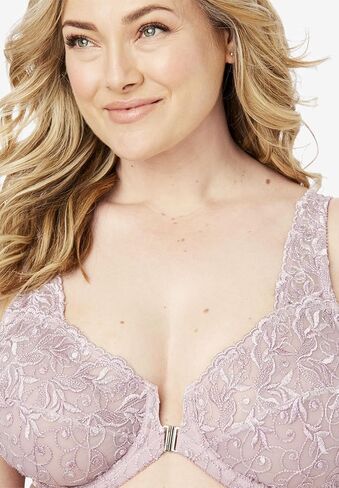 Amoureuse Women's Plus Size Embroidered Front-Close Underwire Bra in Saudi Arabia