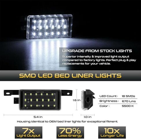 LED Truck Bed Light Compatible With Chevy Silverado GMC Sierra 1500 2500HD 3500HD Rear Cargo Lamp Assembly Replacement, 18SMD 6000K White LED Cargo Area Lights Pack of 2 in Saudi Arabia