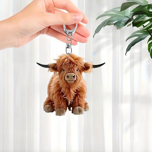 2 Pack Cute Keychains Set - Highland Cow & Floral Turtle Key Chain, Cartoon Animal Keyring for Bag/Car/Wallet, Unique Charm Accessory Gift for Women Men Animal Lovers/YSK-T13 in Saudi Arabia