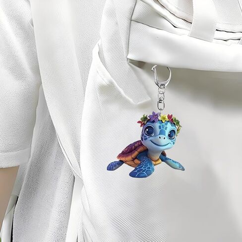 2 Pack Cute Keychains Set - Highland Cow & Floral Turtle Key Chain, Cartoon Animal Keyring for Bag/Car/Wallet, Unique Charm Accessory Gift for Women Men Animal Lovers/YSK-T13 in Saudi Arabia
