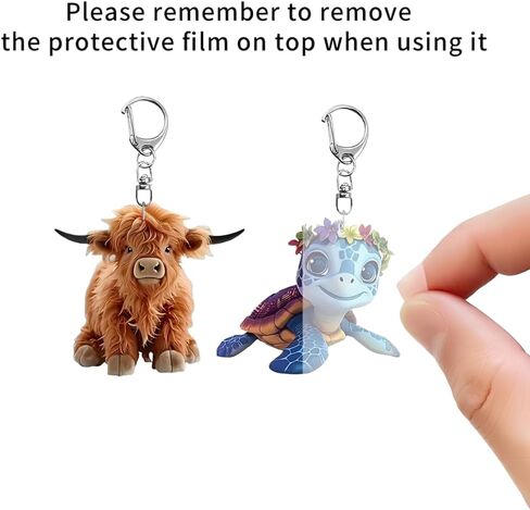 2 Pack Cute Keychains Set - Highland Cow & Floral Turtle Key Chain, Cartoon Animal Keyring for Bag/Car/Wallet, Unique Charm Accessory Gift for Women Men Animal Lovers/YSK-T13 in Saudi Arabia