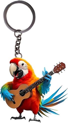 Acrylic Parrot Guitar Keychain - Colorful Bird Playing Ukulele Key Ring for Keys, Bags, Cars | Ideal Gift for Bird/Music Lovers/YSK-65 in Saudi Arabia