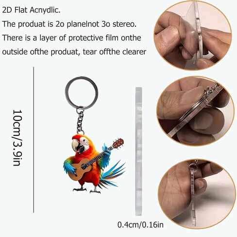 Acrylic Parrot Guitar Keychain - Colorful Bird Playing Ukulele Key Ring for Keys, Bags, Cars | Ideal Gift for Bird/Music Lovers/YSK-65 in Saudi Arabia