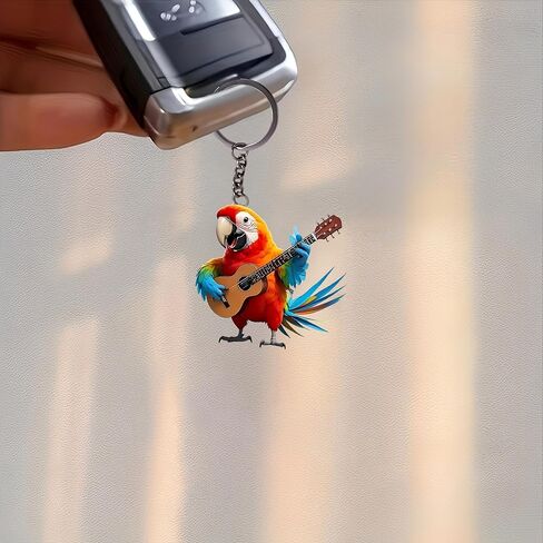 Acrylic Parrot Guitar Keychain - Colorful Bird Playing Ukulele Key Ring for Keys, Bags, Cars | Ideal Gift for Bird/Music Lovers/YSK-65 in Saudi Arabia