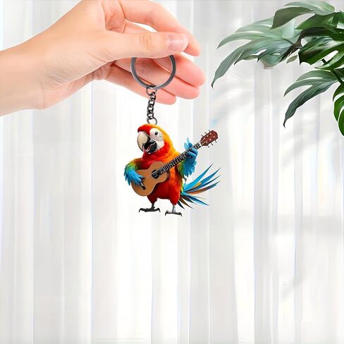 Acrylic Parrot Guitar Keychain - Colorful Bird Playing Ukulele Key Ring for Keys, Bags, Cars | Ideal Gift for Bird/Music Lovers/YSK-65 in Saudi Arabia