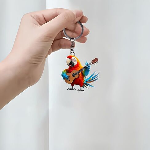 Acrylic Parrot Guitar Keychain - Colorful Bird Playing Ukulele Key Ring for Keys, Bags, Cars | Ideal Gift for Bird/Music Lovers/YSK-65 in Saudi Arabia