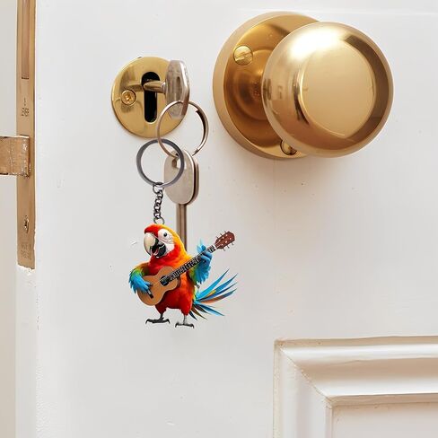 Acrylic Parrot Guitar Keychain - Colorful Bird Playing Ukulele Key Ring for Keys, Bags, Cars | Ideal Gift for Bird/Music Lovers/YSK-65 in Saudi Arabia