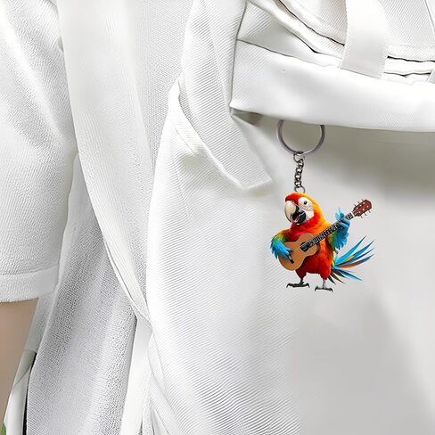 Acrylic Parrot Guitar Keychain - Colorful Bird Playing Ukulele Key Ring for Keys, Bags, Cars | Ideal Gift for Bird/Music Lovers/YSK-65 in Saudi Arabia