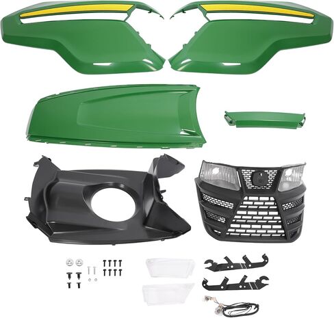HECASA Complete Hood Kit Hood Side Panel Upper Hood Front Grille w/Headlight Compatible with John Deere X300 X304 X310 X320 X350 X370 X384 X394 Replacement for AUC13489 AUC13490 M168883 M168888 in Kuwait