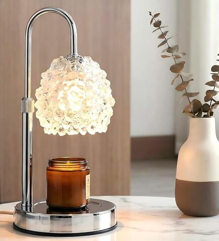 Candle Warmer Lamp with Timer & Dimmer, Adjustable Height Candle Lamp, Hand-Embedded Glass Crystal Lampshade, Valentine’s Day Gifts for Women/Mom, Wax Warmer for Home Decor (Silver) in Saudi Arabia