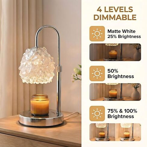 Candle Warmer Lamp with Timer & Dimmer, Adjustable Height Candle Lamp, Hand-Embedded Glass Crystal Lampshade, Valentine’s Day Gifts for Women/Mom, Wax Warmer for Home Decor (Silver) in Saudi Arabia
