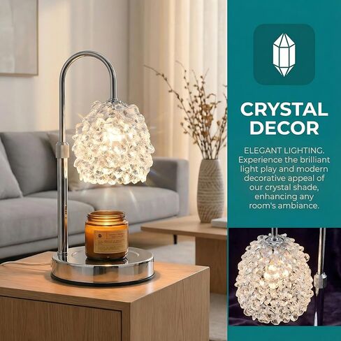 Candle Warmer Lamp with Timer & Dimmer, Adjustable Height Candle Lamp, Hand-Embedded Glass Crystal Lampshade, Valentine’s Day Gifts for Women/Mom, Wax Warmer for Home Decor (Silver) in Saudi Arabia