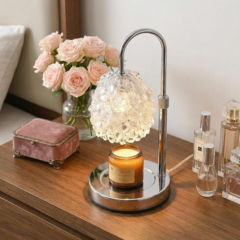 Candle Warmer Lamp with Timer & Dimmer, Adjustable Height Candle Lamp, Hand-Embedded Glass Crystal Lampshade, Valentine’s Day Gifts for Women/Mom, Wax Warmer for Home Decor (Silver) in Saudi Arabia