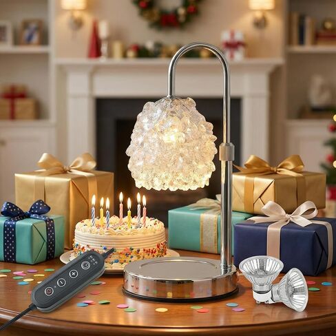 Candle Warmer Lamp with Timer & Dimmer, Adjustable Height Candle Lamp, Hand-Embedded Glass Crystal Lampshade, Valentine’s Day Gifts for Women/Mom, Wax Warmer for Home Decor (Silver) in Saudi Arabia