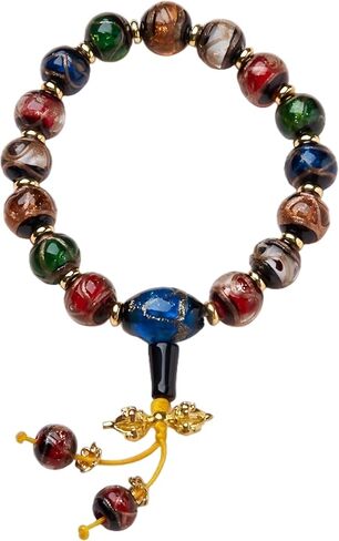 Vajra Protection Bracelet Tibetan Dorje Glass Bead Crystal Feng Shui Jewelry for Men Women, Temple Sacred Incense Ash Bracelet for Positive Energy, Meditation Spiritual Charms Adjustable Unisex Gift in Saudi Arabia