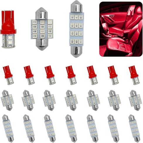 24PCS LED Interior Car Lights, Interior Car Lights Dome Light Set T10 31 mm 42 mm Replacement Bulbs for Top Map Dome Tail Cab Lights and License Plate Courtesy Lights Accessories (Red) in Saudi Arabia