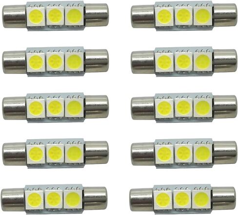 10 قطع سيارة T6 مرآة زينة من الشمس LED، 12 فولت 5050-3SMD 180 درجة رأس مسطح مزدوج الطرف مصباح قراءة السيارة، التوصيل والتشغيل، لمبة إضاءة سقف داخلية فائقة السطوع للسيارات، ملاءمة عالمية in Kuwait