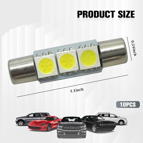 10 قطع سيارة T6 مرآة زينة من الشمس LED، 12 فولت 5050-3SMD 180 درجة رأس مسطح مزدوج الطرف مصباح قراءة السيارة، التوصيل والتشغيل، لمبة إضاءة سقف داخلية فائقة السطوع للسيارات، ملاءمة عالمية in Kuwait