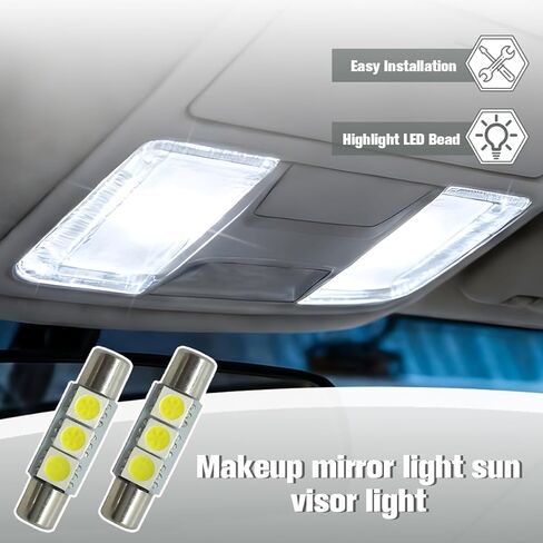 10 قطع سيارة T6 مرآة زينة من الشمس LED، 12 فولت 5050-3SMD 180 درجة رأس مسطح مزدوج الطرف مصباح قراءة السيارة، التوصيل والتشغيل، لمبة إضاءة سقف داخلية فائقة السطوع للسيارات، ملاءمة عالمية in Kuwait