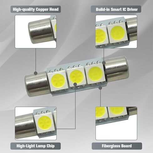 10 قطع سيارة T6 مرآة زينة من الشمس LED، 12 فولت 5050-3SMD 180 درجة رأس مسطح مزدوج الطرف مصباح قراءة السيارة، التوصيل والتشغيل، لمبة إضاءة سقف داخلية فائقة السطوع للسيارات، ملاءمة عالمية in Kuwait