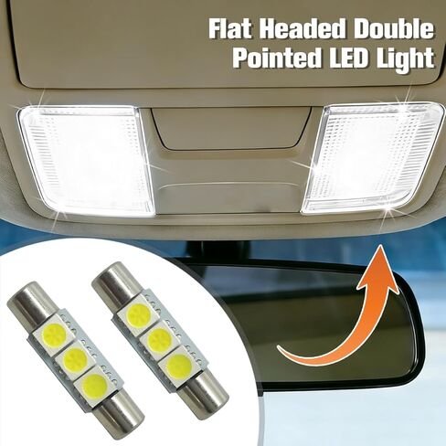 10 قطع سيارة T6 مرآة زينة من الشمس LED، 12 فولت 5050-3SMD 180 درجة رأس مسطح مزدوج الطرف مصباح قراءة السيارة، التوصيل والتشغيل، لمبة إضاءة سقف داخلية فائقة السطوع للسيارات، ملاءمة عالمية in Kuwait